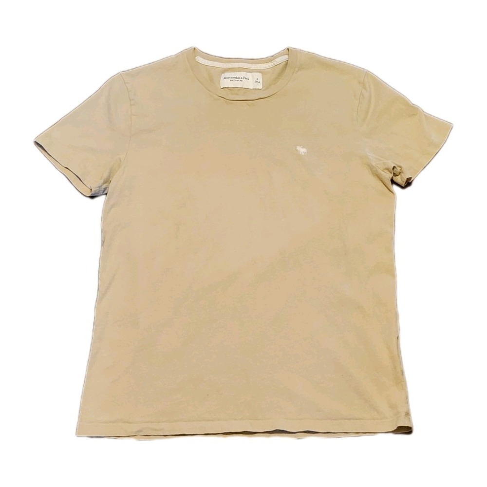 Abercrombie & Fitch Men's T-Shirt, Size Small Beige Cotton Crew Neck Small Spot